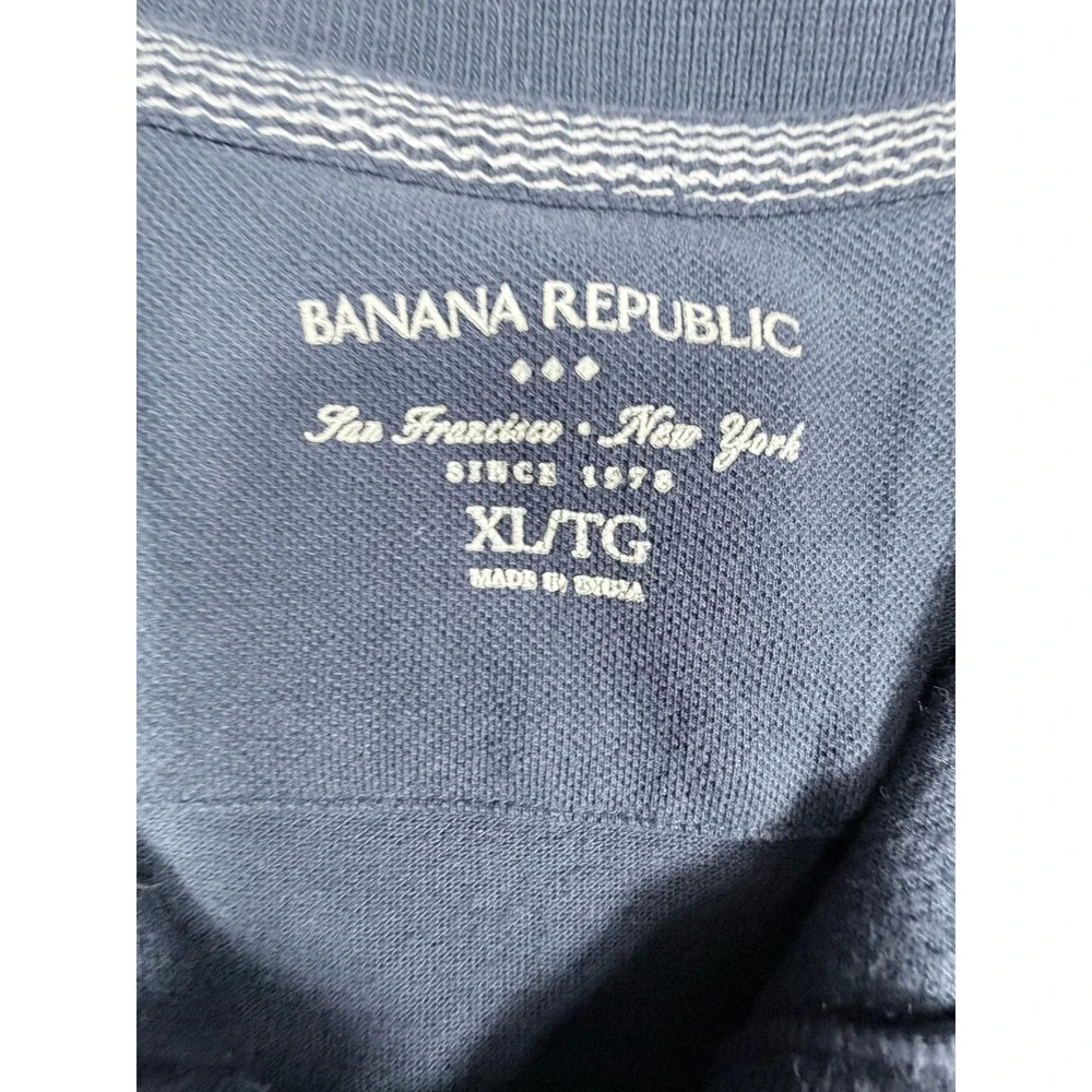 Banana Republic Men XL Navy Blue Elephant Short Sleeve Polo Shirt Preppy College